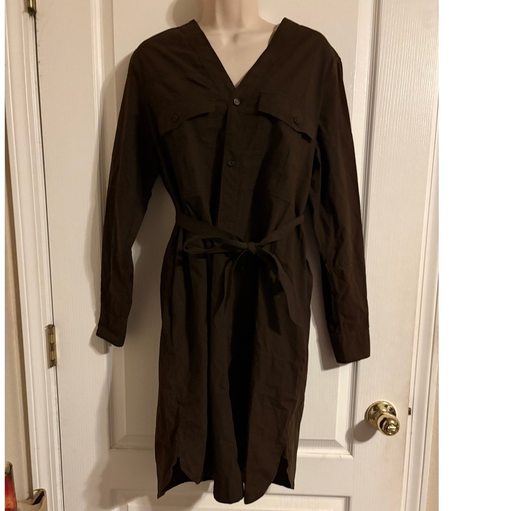 Billy Reid Womens XS Brown Cotton‎ Utility Shirt Dress Long Sleeve Made in Italy